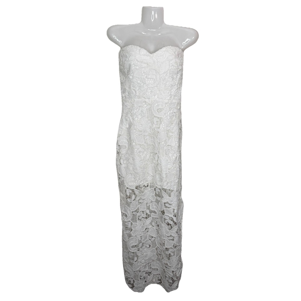 LENA White Long Lace Overlay Dress MED Sweetheart Neckline Lace Wedding Formal‎